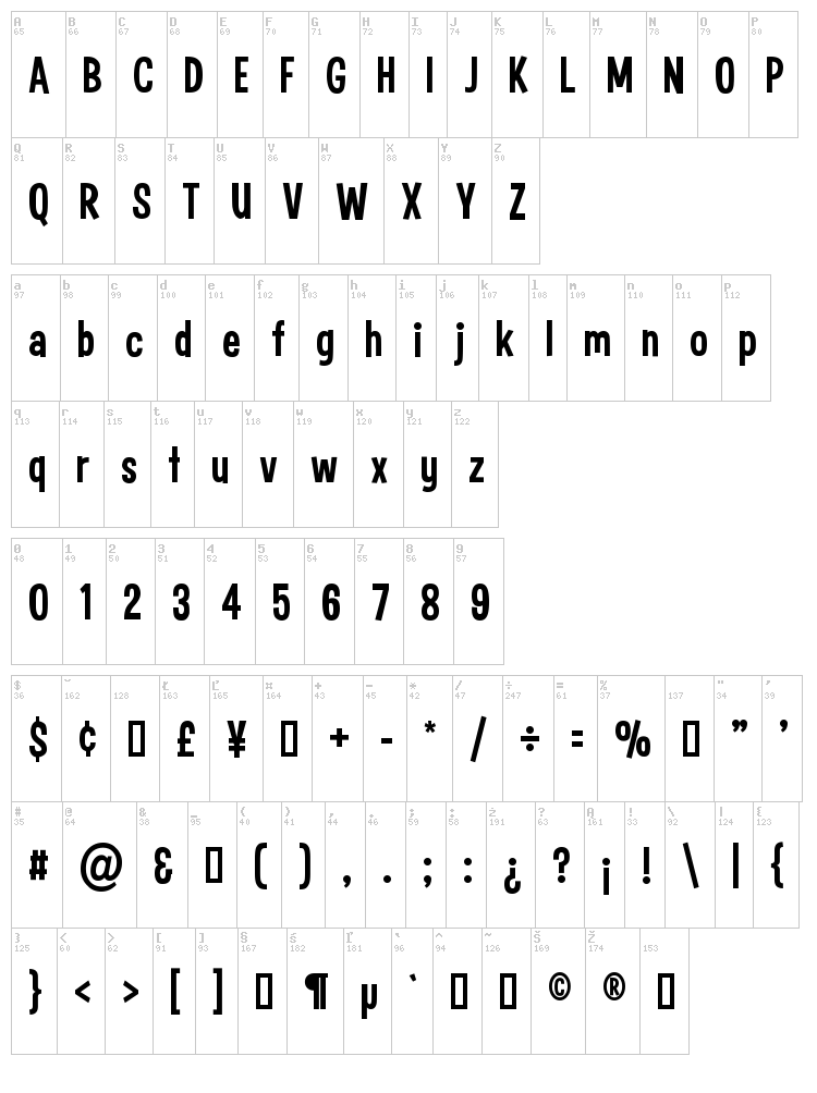 Curse Casual JVE font map